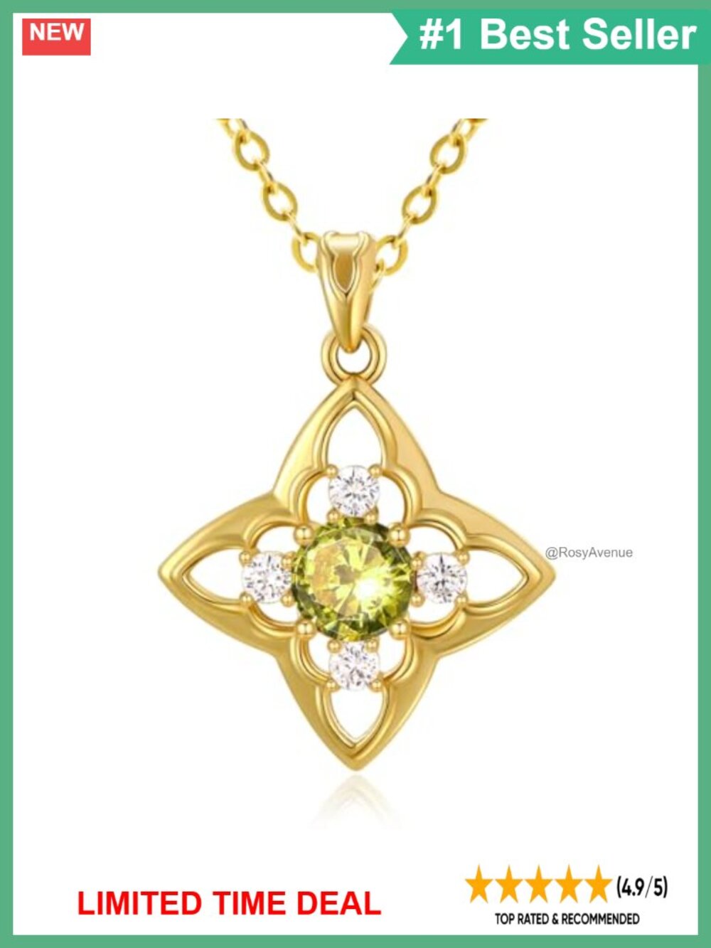 14K Gold Plated Sunflower Birthstone Pendant Necklace 18+2"